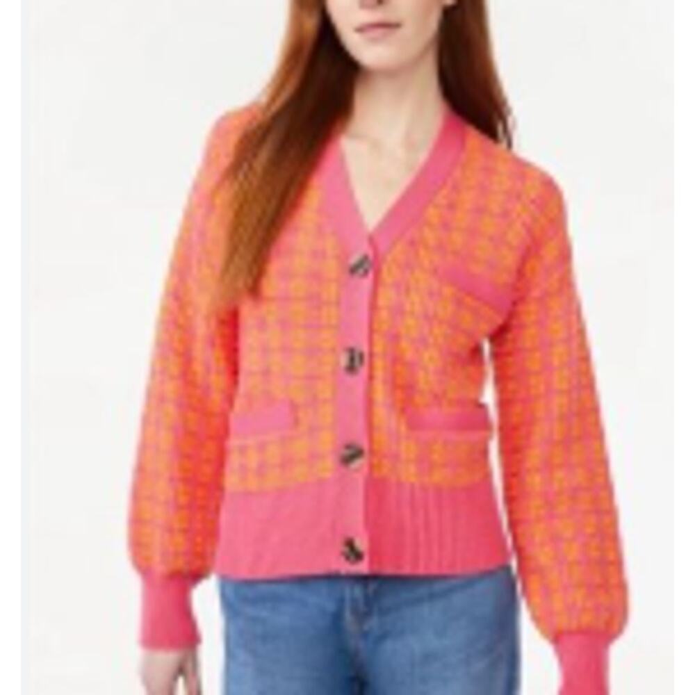 Free Assembly Women's Pink Orange Textured Cardigan Sweater Viscose